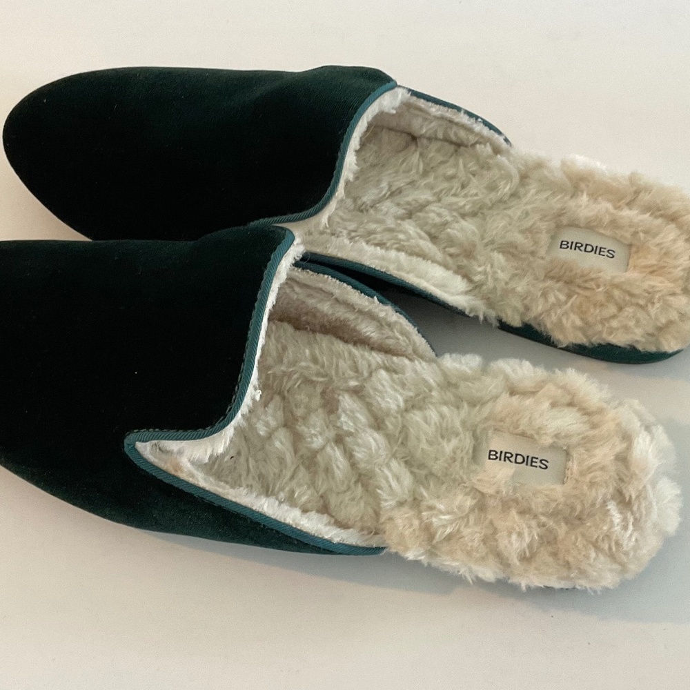 BIRDIES Phoebe Faux Fur Velvet Mule Slide Emerald Green Size 10 - Picture 9 of 9